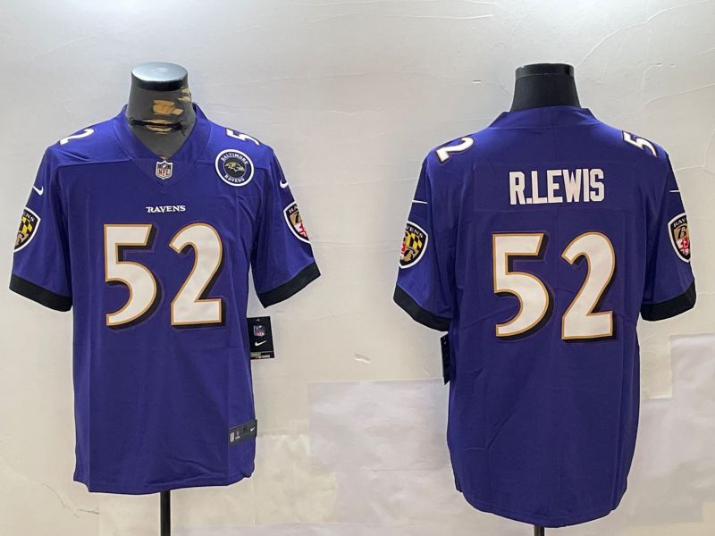 Men Baltimore Ravens 52 R.Lewis Purple Second generation 2024 Nike Limited NFL Jersey style 2